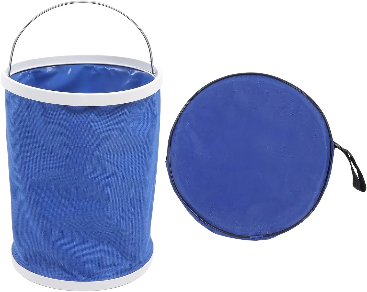 Foldable Bucket Large Capacity Portable Collapsible Water Container with Storage Bag Blue for Camping Travel Oxford Cloth PVC Material