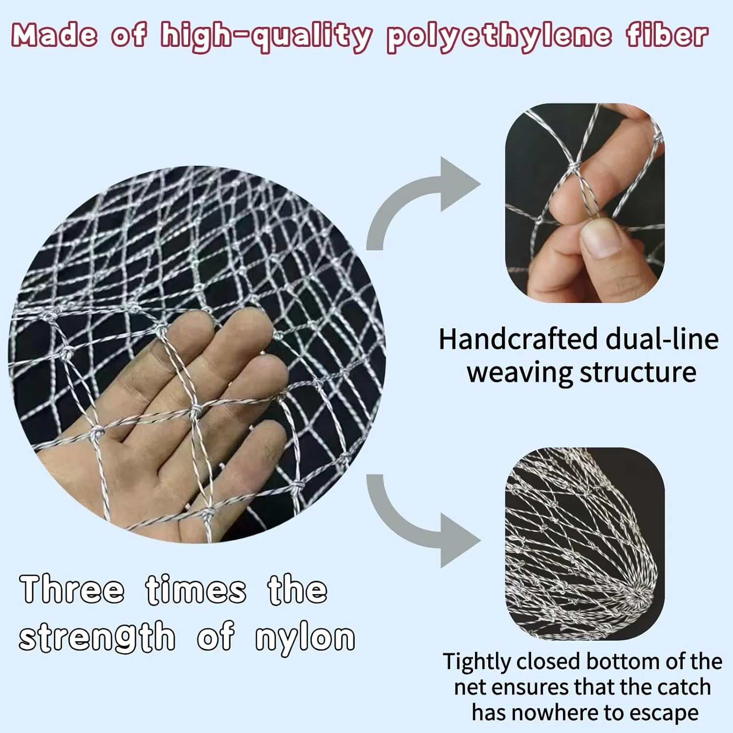 Foldable Drop and Pier Fishing Net, Portable Bridge Net,Crab Bait Shrimp Net with Bucket Soft Steel Hoop and 32FT Rope Storage Bag
