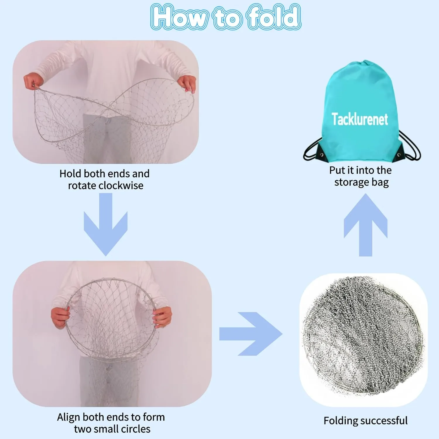 Foldable Drop and Pier Fishing Net, Portable Bridge Net,Crab Bait Shrimp Net with Bucket Soft Steel Hoop and 32FT Rope Storage Bag