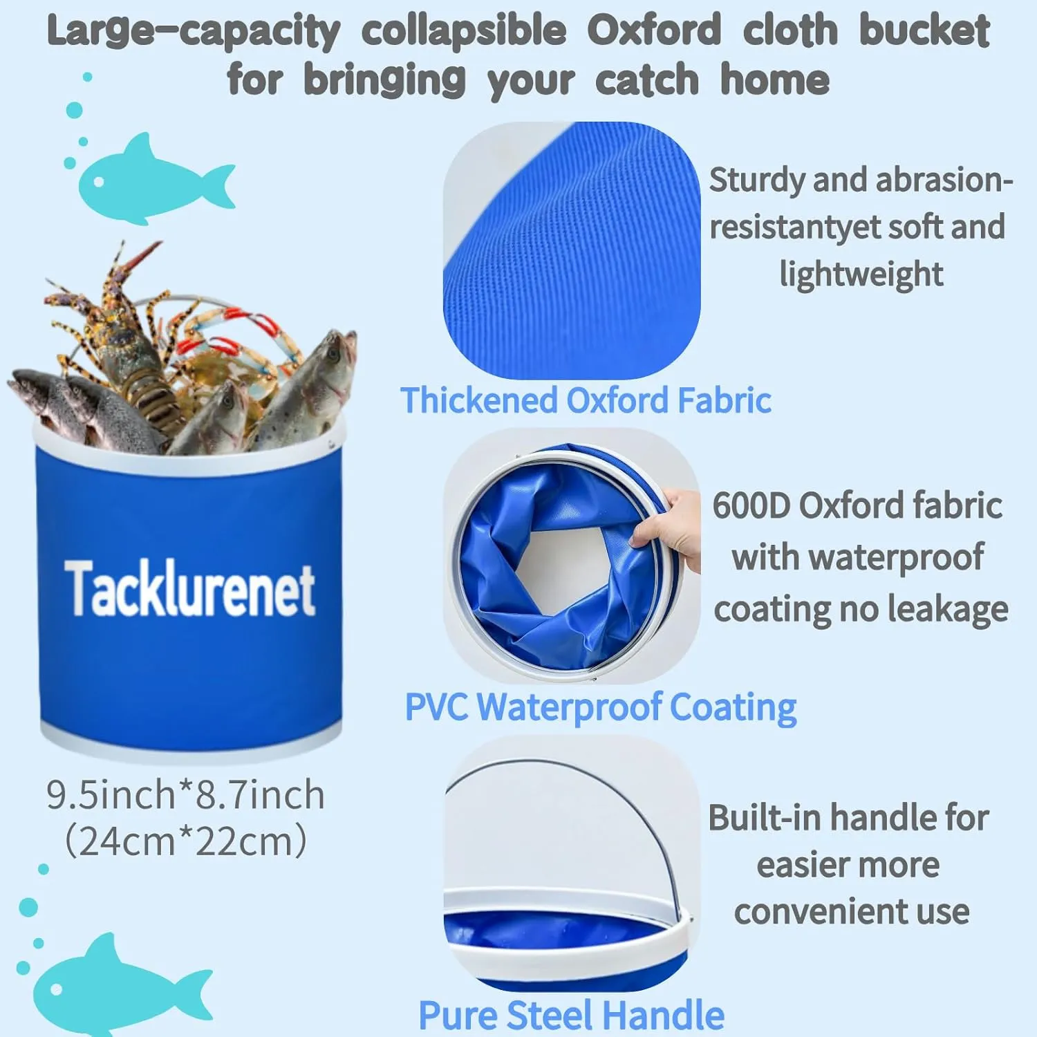 Foldable Drop and Pier Fishing Net, Portable Bridge Net,Crab Bait Shrimp Net with Bucket Soft Steel Hoop and 32FT Rope Storage Bag