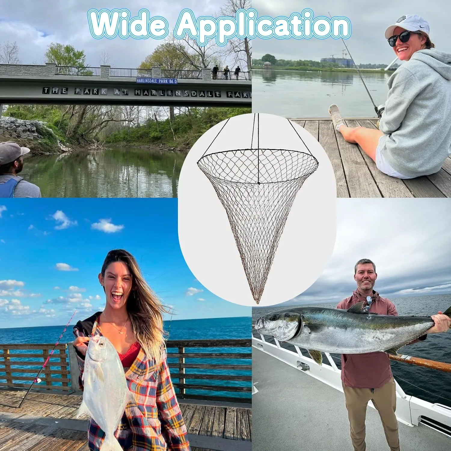 Foldable Drop and Pier Fishing Net, Portable Bridge Net,Crab Bait Shrimp Net with Bucket Soft Steel Hoop and 32FT Rope Storage Bag