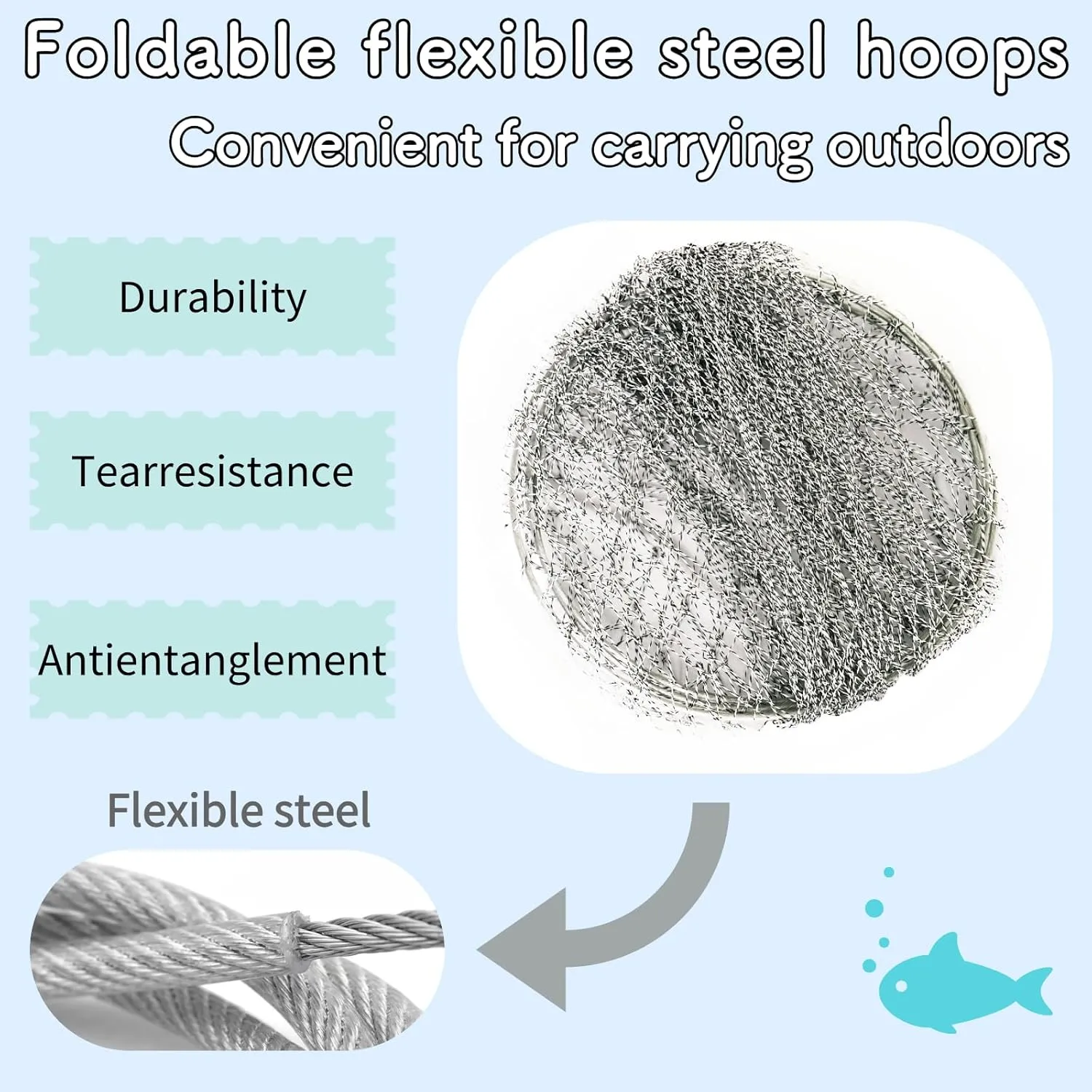 Foldable Drop and Pier Fishing Net, Portable Bridge Net,Crab Bait Shrimp Net with Bucket Soft Steel Hoop and 32FT Rope Storage Bag
