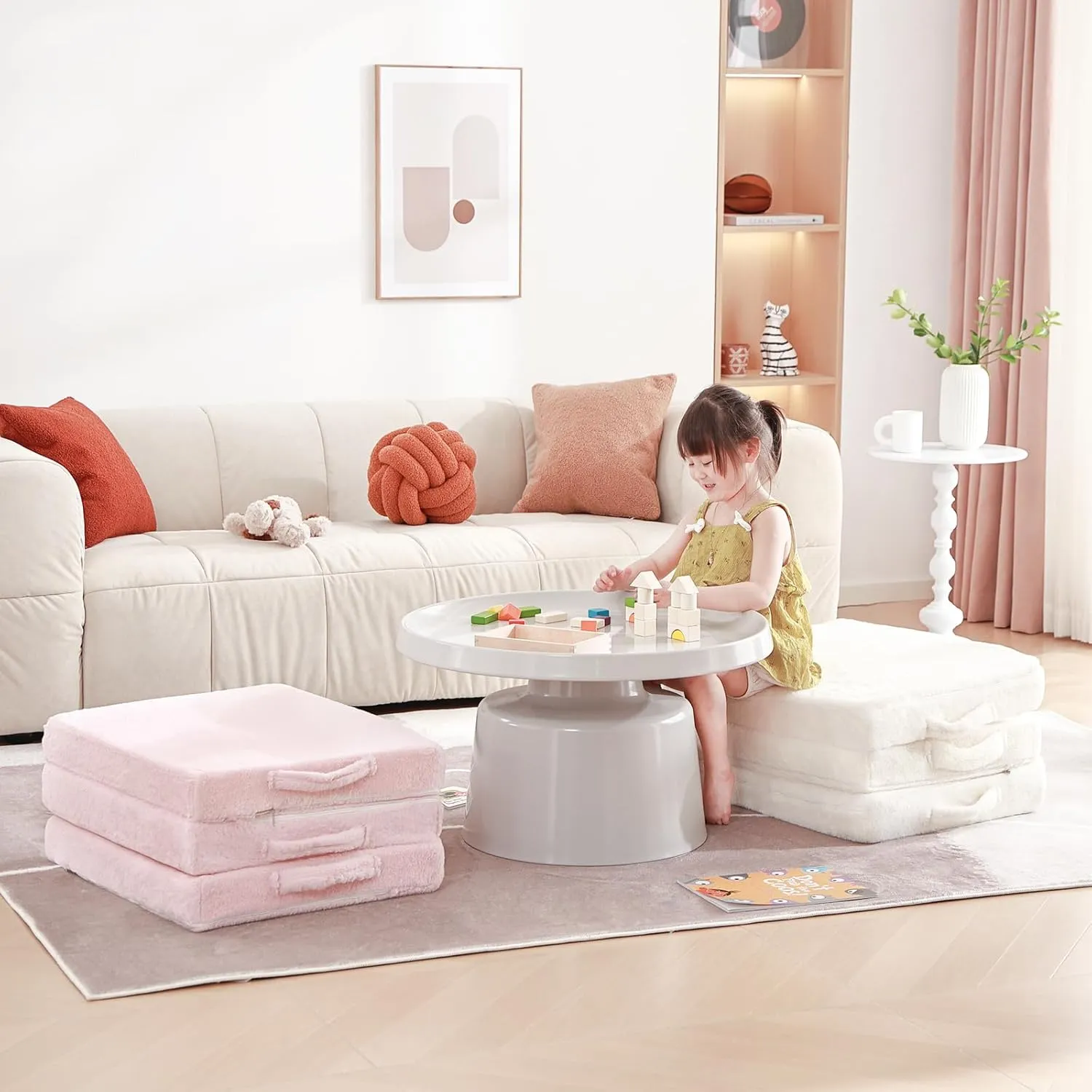 Foldable Floor Mattress for Kids, Toddler Washable Tri Folding Floor Nap Mat for Sleeping Daycare, Child Trifold Futon Sofa Bed with Storage Bag for Girls and Boys