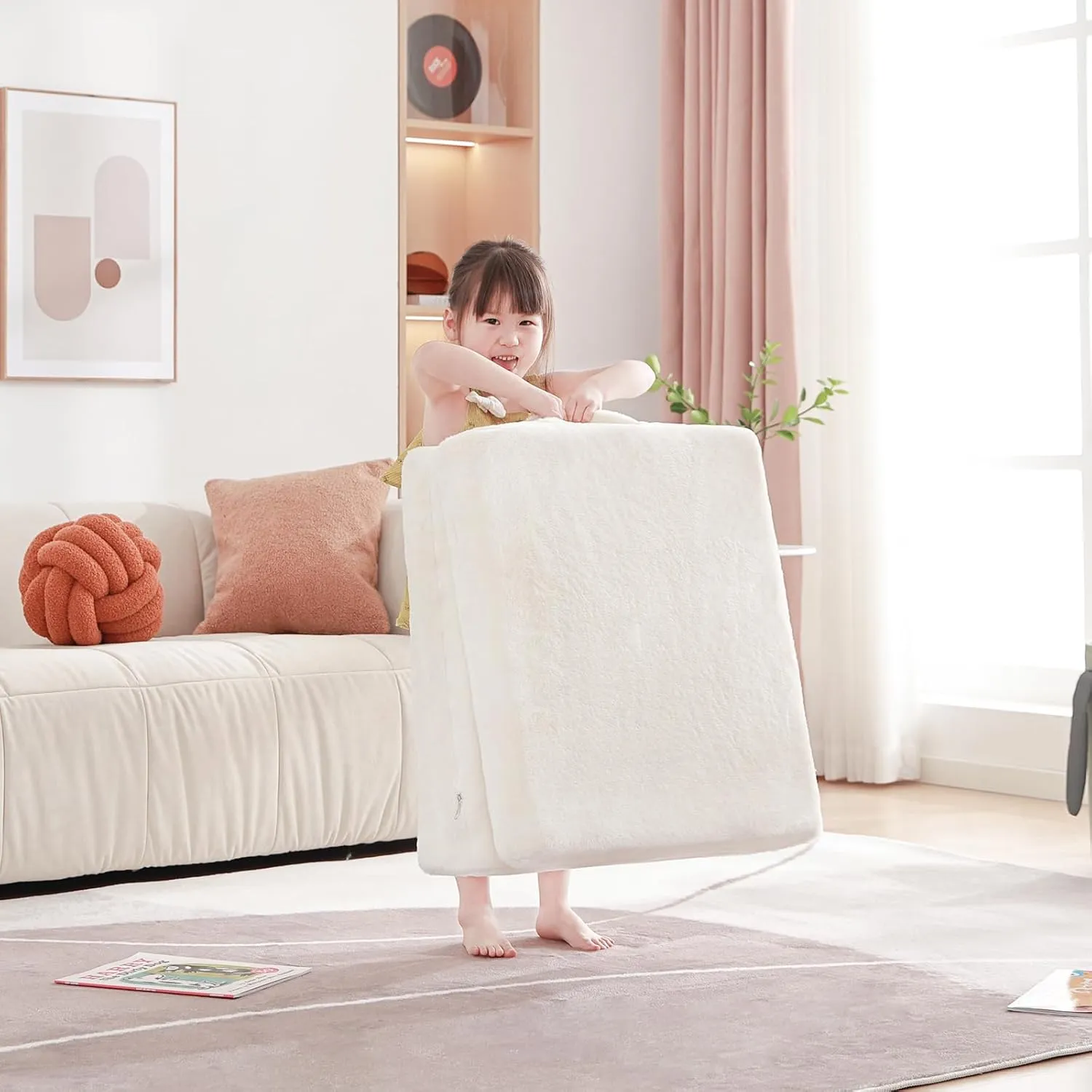 Foldable Floor Mattress for Kids, Toddler Washable Tri Folding Floor Nap Mat for Sleeping Daycare, Child Trifold Futon Sofa Bed with Storage Bag for Girls and Boys