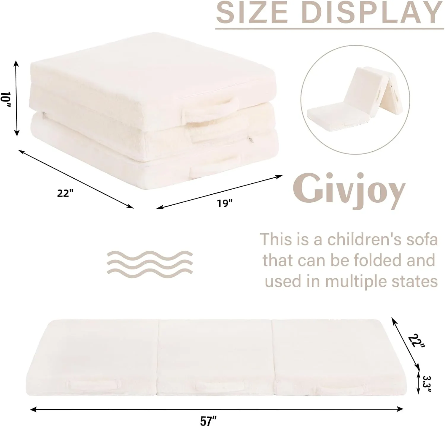 Foldable Floor Mattress for Kids, Toddler Washable Tri Folding Floor Nap Mat for Sleeping Daycare, Child Trifold Futon Sofa Bed with Storage Bag for Girls and Boys