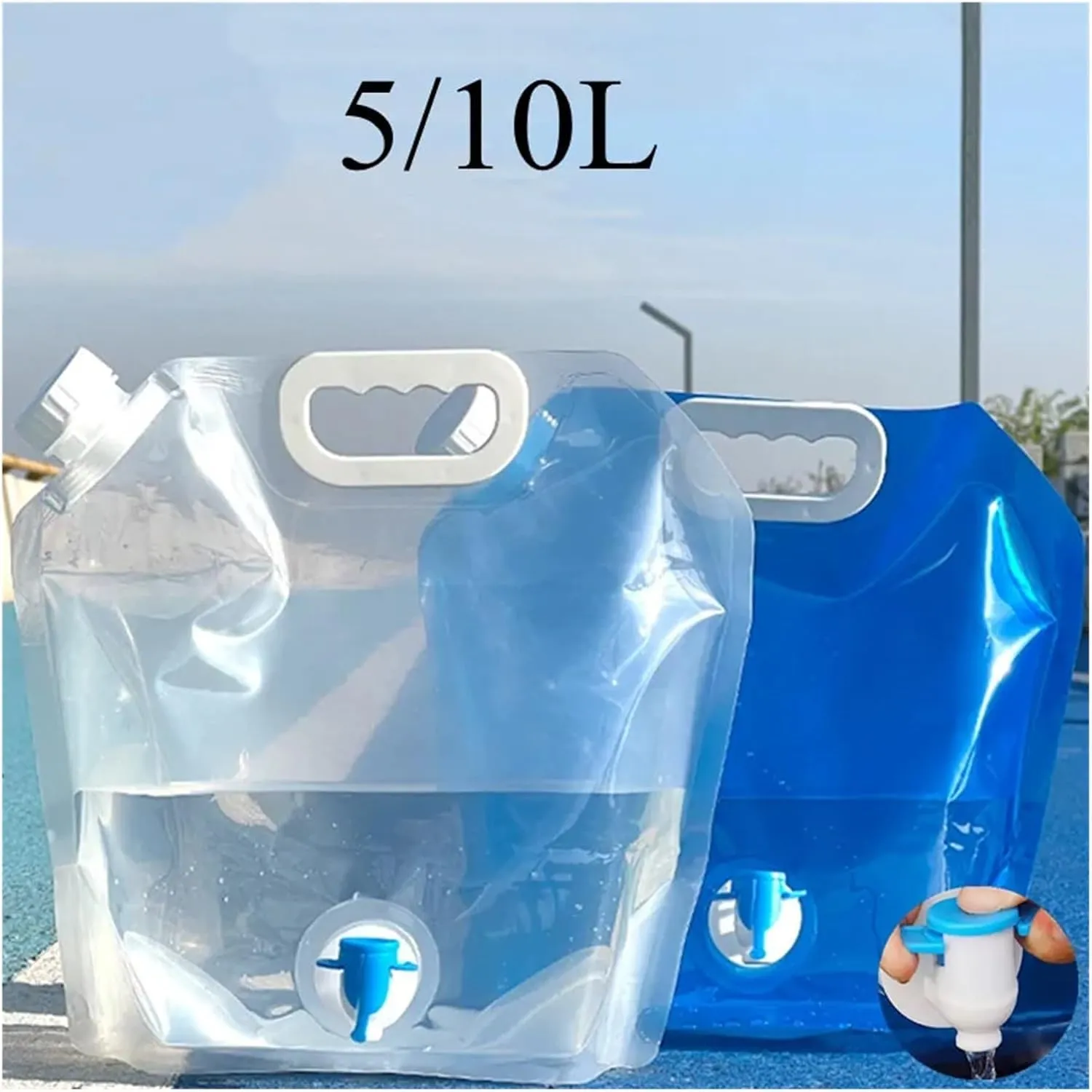 Folding Portable Bucket 5/10L Camping Bag Portable Folding Bucket Large Container Outdoor Travel Collapsible Pouch (Color : 5L Transparent)