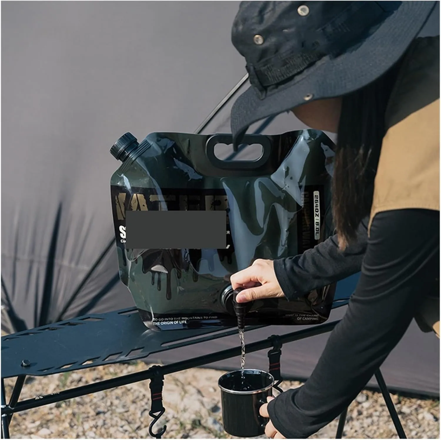 Folding Portable Bucket 8/10/12L Camping Container Folding Bucket No Leakage Large-Capacity Bag Collapsible Pouch with Faucet Outdoor (Color : Khaki-8L)