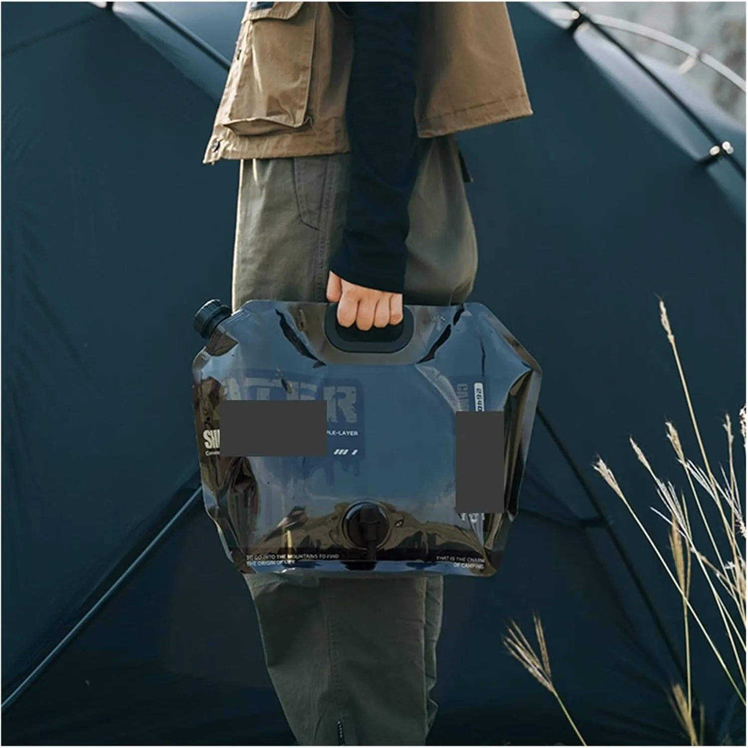 Folding Portable Bucket 8/10/12L Camping Container Folding Bucket No Leakage Large-Capacity Bag Collapsible Pouch with Faucet Outdoor (Color : Khaki-8L)