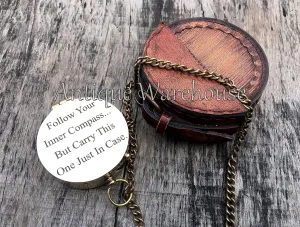 Follow Your Inner Compass But Carry This One Just in Case. Solid Brass Camping Compass with Lather Case Nautical Lover Pocket Gift Compass
