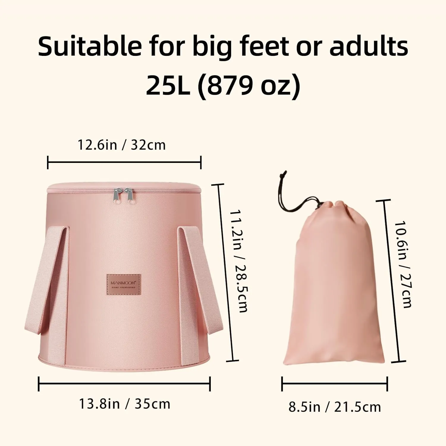 Foot Bath Basin 25L Large Collapsible Bucket,Portable Foldable Waterproof Foot Soak Tub with Handle, Multifunctional Travel Foot Spa Bag for Outdoor Travel, Camping, Fishing (Pink, With Lid)