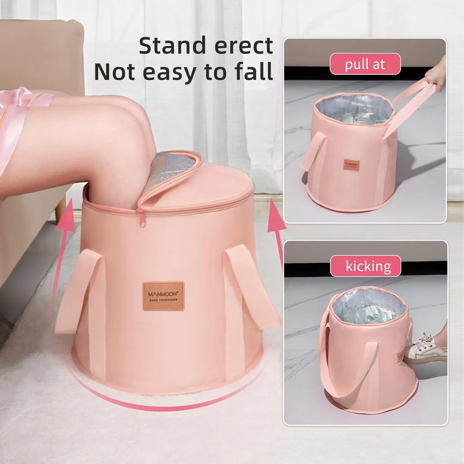 Foot Bath Basin 25L Large Collapsible Bucket,Portable Foldable Waterproof Foot Soak Tub with Handle, Multifunctional Travel Foot Spa Bag for Outdoor Travel, Camping, Fishing (Pink, With Lid)