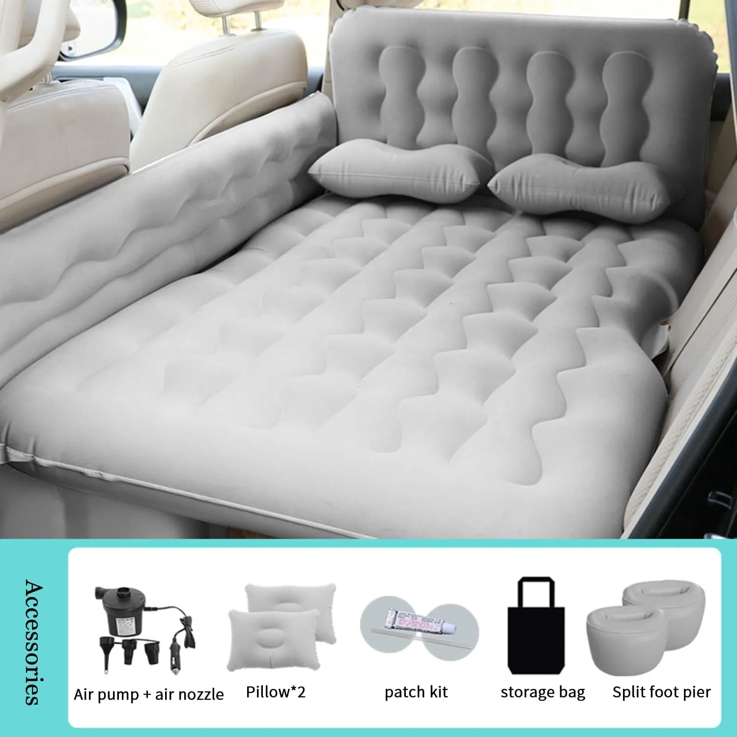 for Nissan Kicks 2018 2019 2020 2021 2022 2023 Inflatable Car Air Mattress for Back Seat of Cars Camping Bed Portable Blow Up Mattress, Car Travel Mattress,B Grey