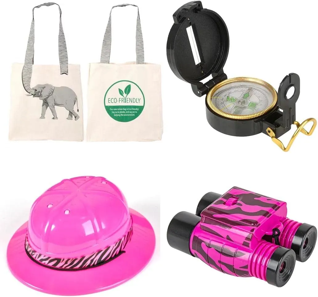 Forest & Twelfth Eco-Adventure Safari Explorer Set Camping Gear for Kids Includes Kids Safari Hat, Binoculars, Compass, Canvas – Camping/Tour Guide Toys to Inspire Young Explorers (Pink)