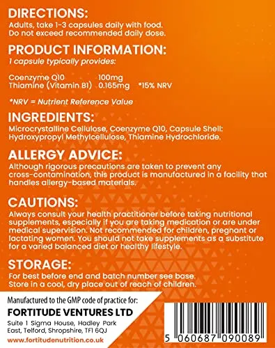 Fortitude Nutrition Coenzyme Q10 100mg 90 Vegan Capsules