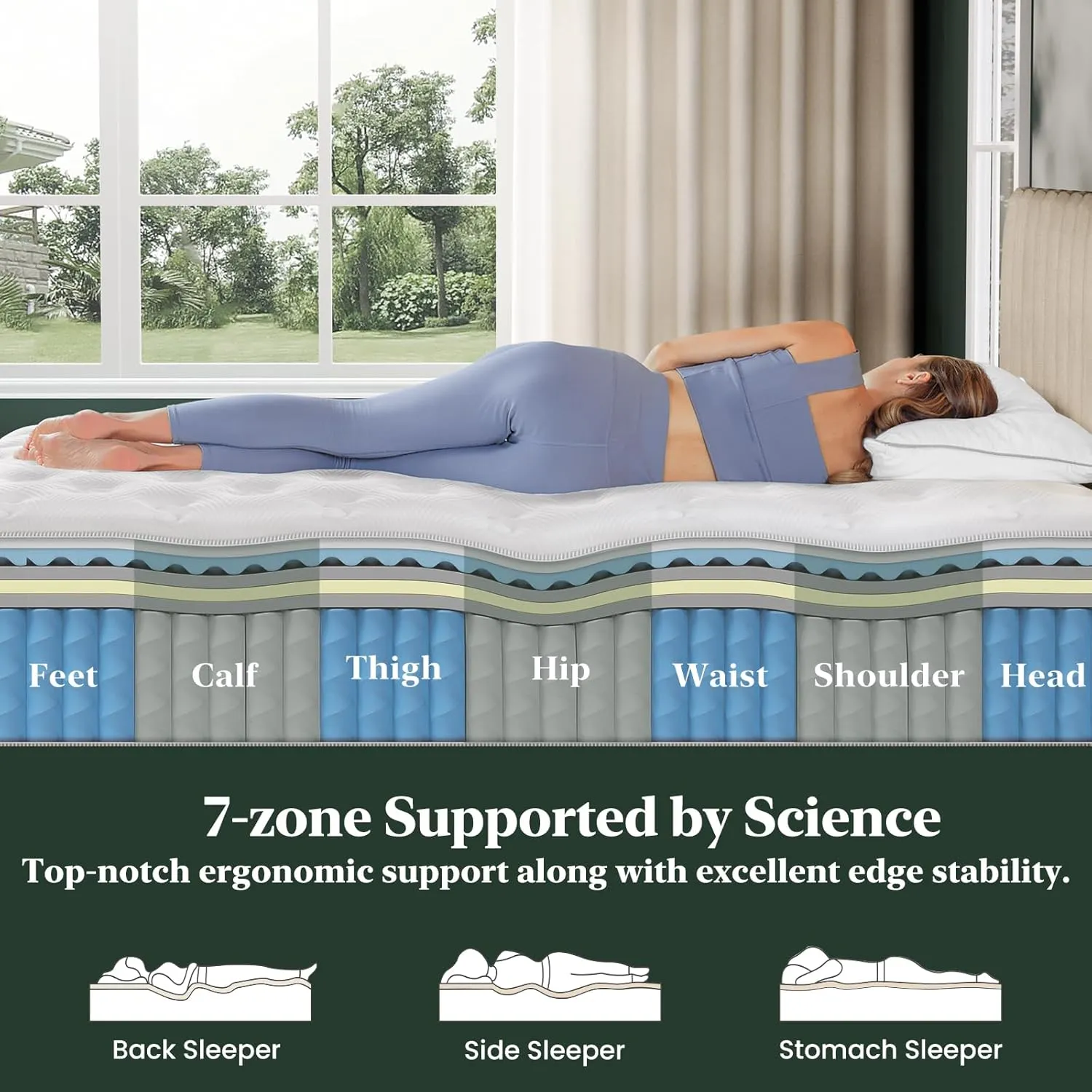 FP FLEXPEDIC Queen Mattress, 14 Inch Luxury Hybrid Mattresses, Fiberglass-Free Memory Foam Mattress in a Box, Individual Pocket Spring-Motion Isolation-Extra Edge Support,365 Nights Trial,CertiPUR-US