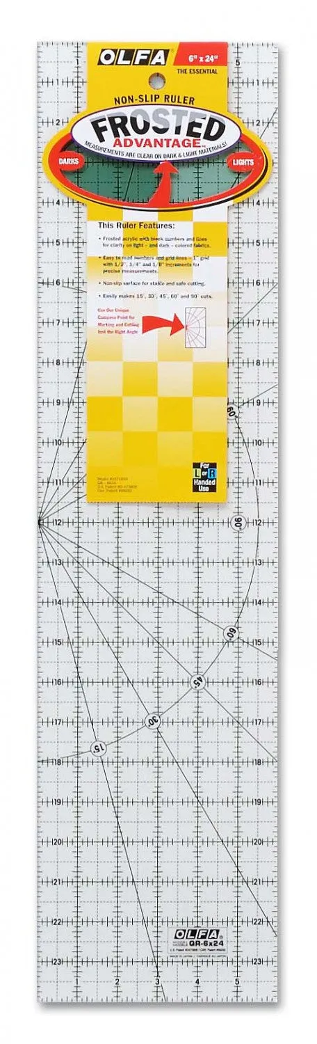 Frosted Acrylic Olfa Ruler 6x24-Sale Damaged Corner
