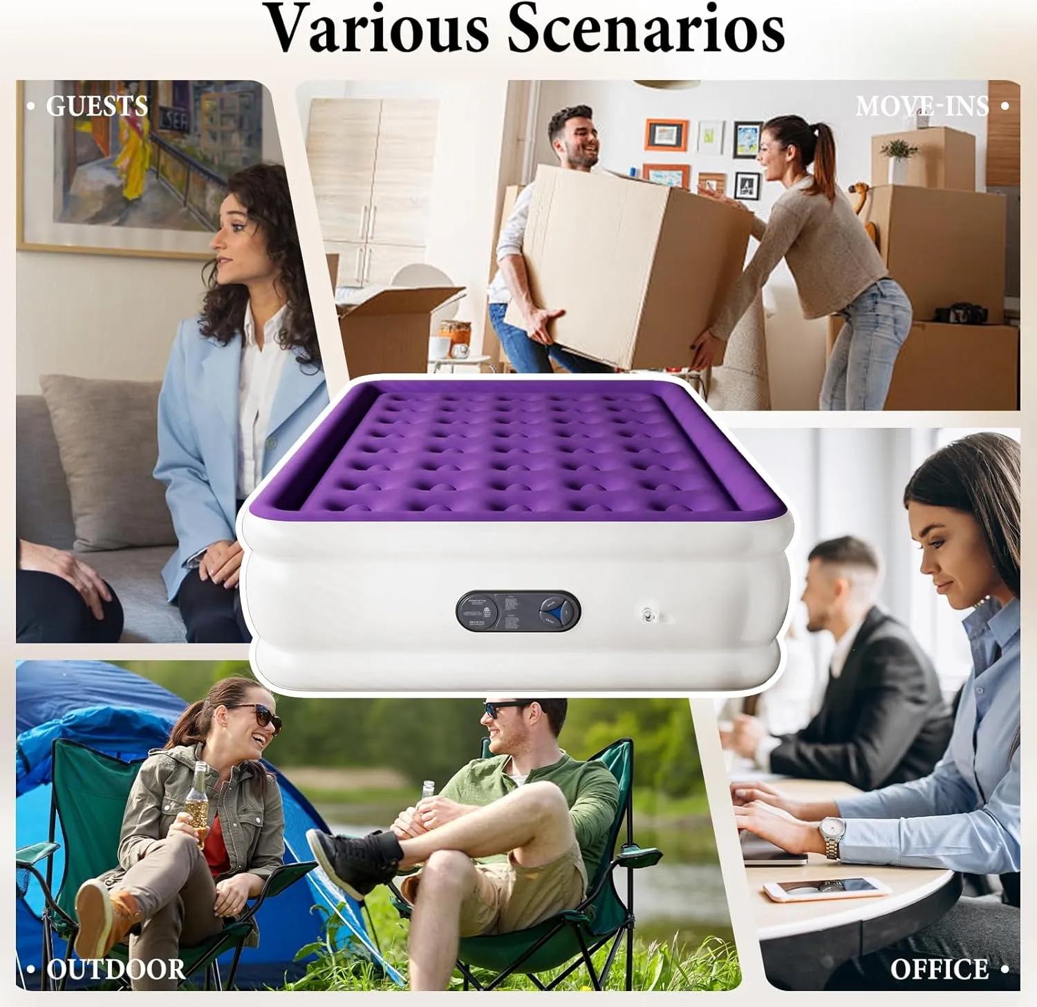 Full Air Mattress with Built in Pump, Inflatable Mattress for Home, Blow up Air Bed 3 Min Quick Inflation and Deflation, Thin Velvet Top, 18'' Full Size Purple
