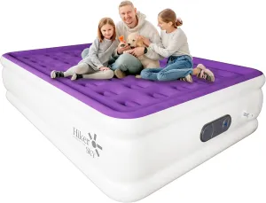 Full Air Mattress with Built in Pump, Inflatable Mattress for Home, Blow up Air Bed 3 Min Quick Inflation and Deflation, Thin Velvet Top, 18'' Full Size Purple