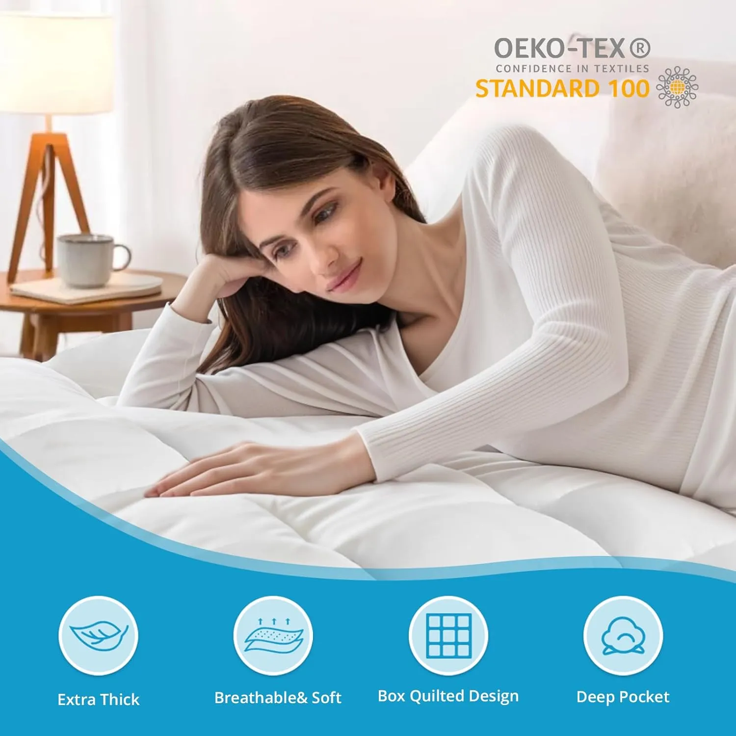 Full Mattress Topper, Extra Thick Mattress Pad Cover for Back Pain with Soft Down Alternative Fill, Cooling Breathable Pillow Top Protector with 8-21 Inch Deep Elastic Pocket (54x75 Inches, White)