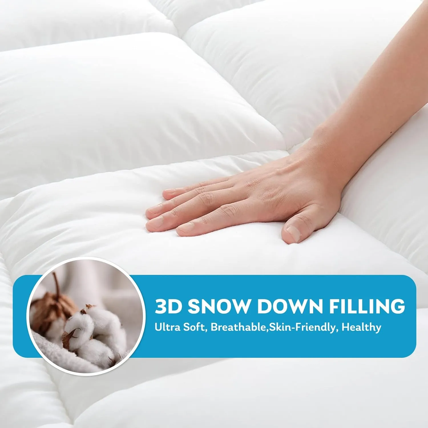 Full Mattress Topper, Extra Thick Mattress Pad Cover for Back Pain with Soft Down Alternative Fill, Cooling Breathable Pillow Top Protector with 8-21 Inch Deep Elastic Pocket (54x75 Inches, White)