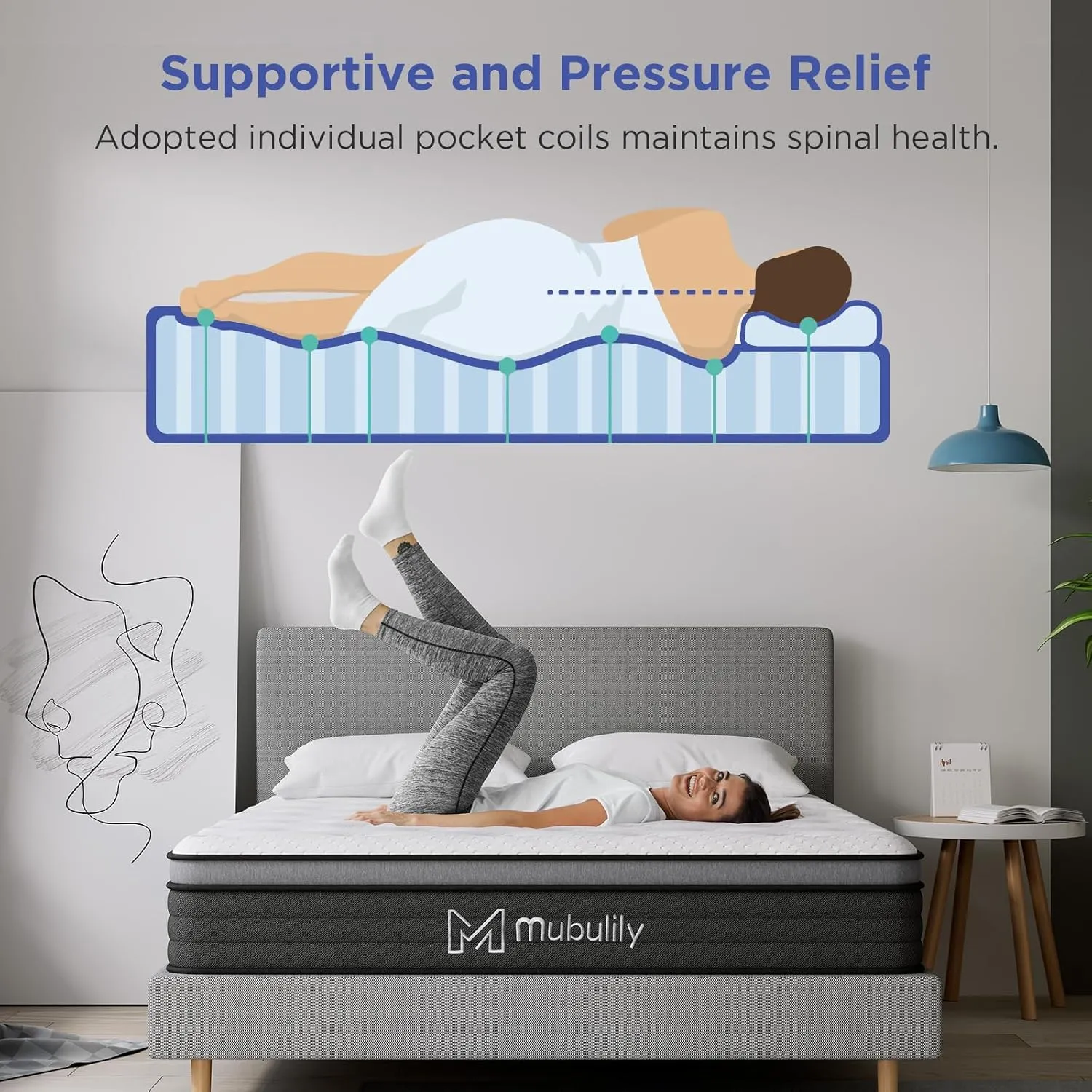 Full Mattress,8 Inch Hybrid Mattress in a Box with Gel Memory Foam,Motion Isolation Individually Wrapped Pocket Coils Mattress,Pressure Relief, Medium Firm Support,CertiPUR-US.