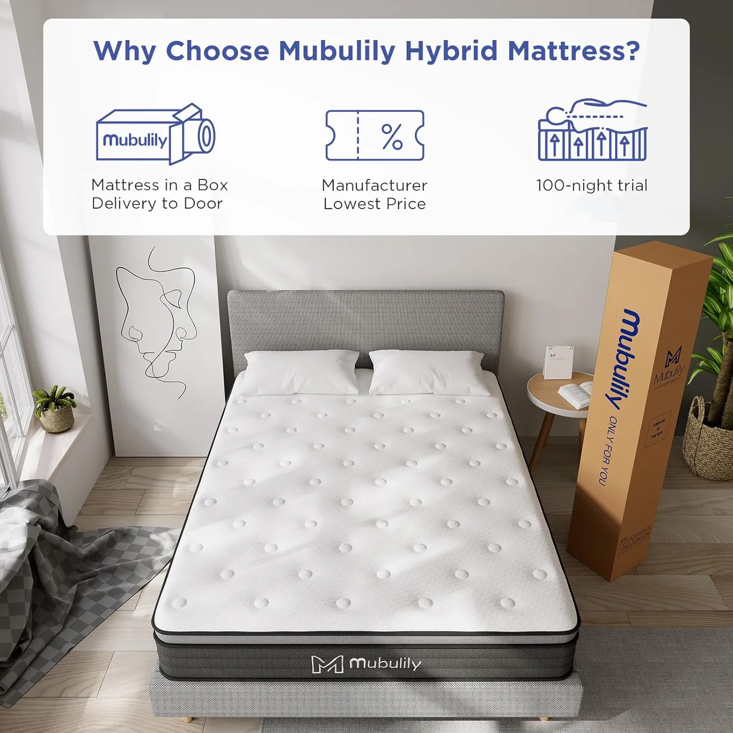 Full Mattress,8 Inch Hybrid Mattress in a Box with Gel Memory Foam,Motion Isolation Individually Wrapped Pocket Coils Mattress,Pressure Relief, Medium Firm Support,CertiPUR-US.