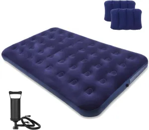 Full Size Air Mattress Air Bed with Hand Pump - Foldable Blow Up Mattresses with Flocked top - Portable Inflatable Beds with Pillow for Backpacking Tent Camping