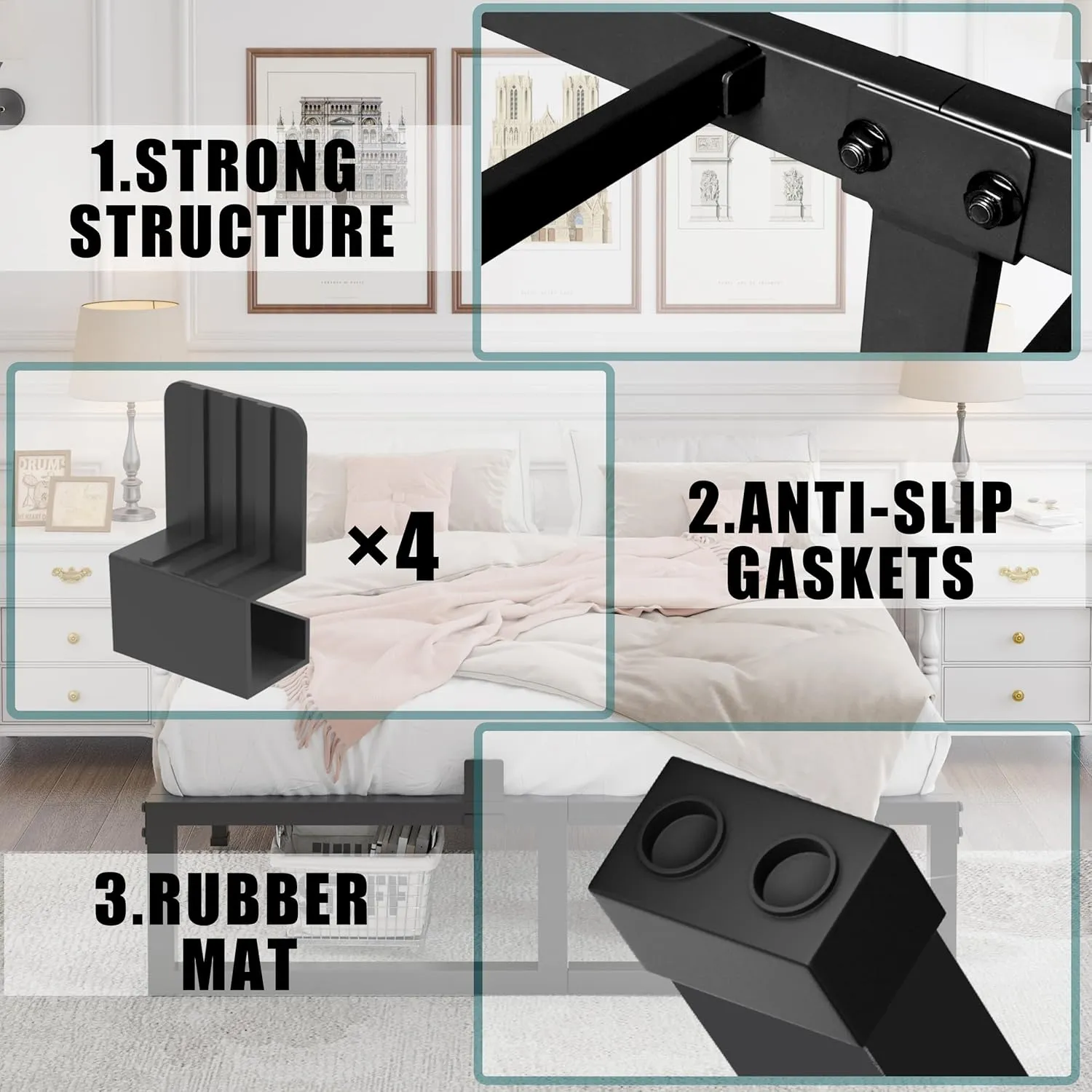 Full Size Bed Frame, 14 Inch Heavy Duty Support 3500 lbs Metal Platform, No Box Spring Needed/Noise Free/Non-Slip/Steel Slat Support/Easy Assembly