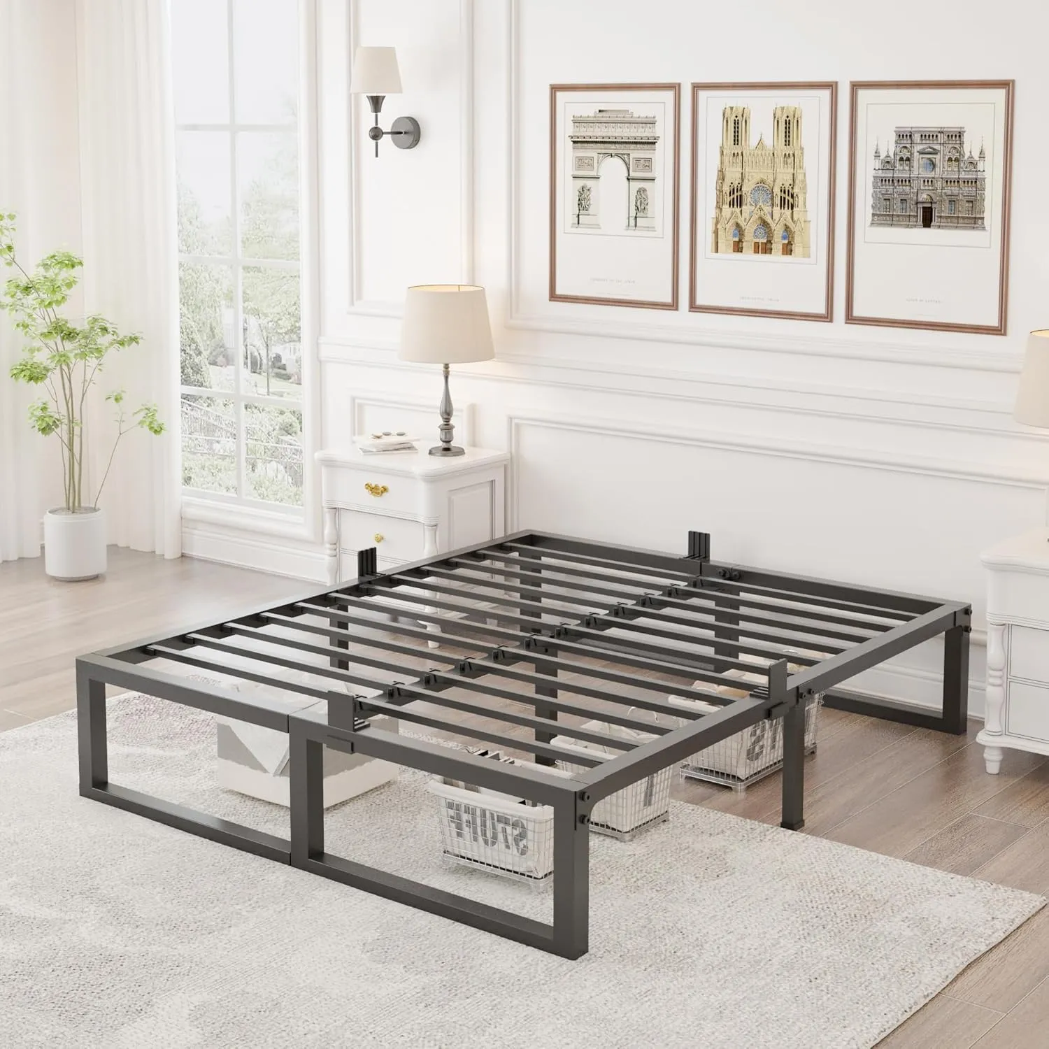 Full Size Bed Frame, 14 Inch Heavy Duty Support 3500 lbs Metal Platform, No Box Spring Needed/Noise Free/Non-Slip/Steel Slat Support/Easy Assembly