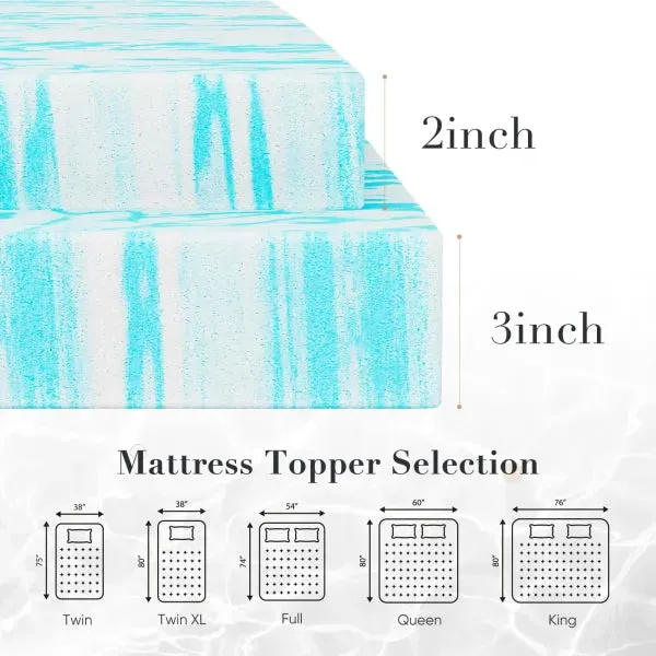 Full Size Gel Memory Foam Mattress Topper – Cooling & Breathable