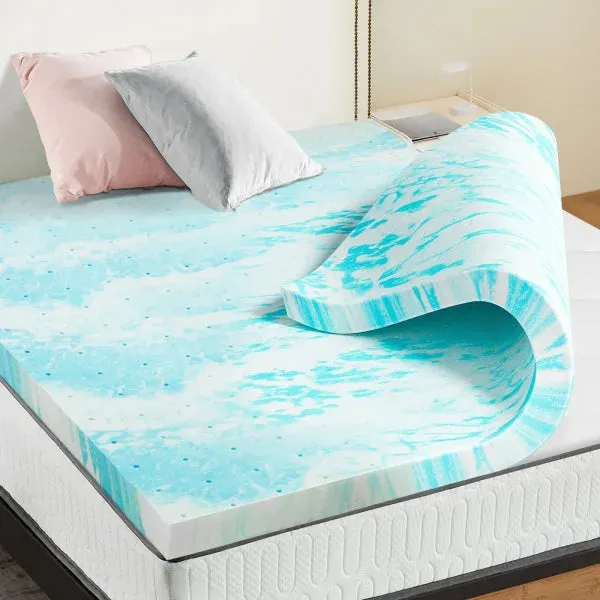 Full Size Gel Memory Foam Mattress Topper – Cooling & Breathable