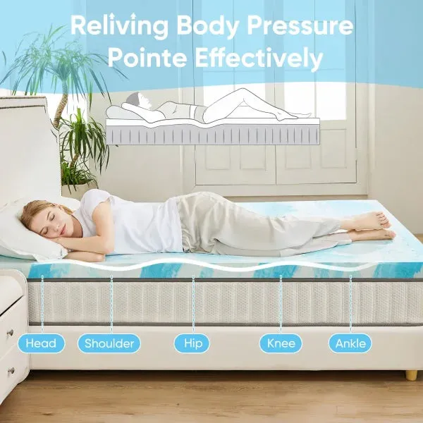 Full Size Gel Memory Foam Mattress Topper – Cooling & Breathable