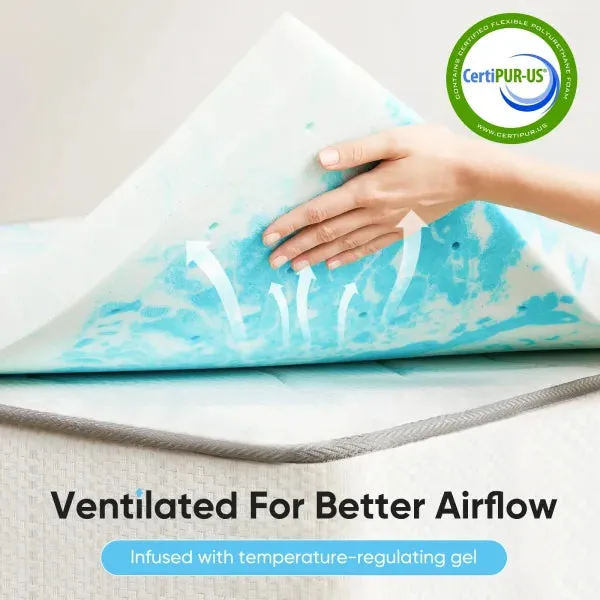 Full Size Gel Memory Foam Mattress Topper – Cooling & Breathable