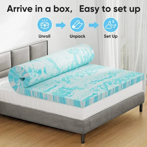 Full Size Gel Memory Foam Mattress Topper – Cooling & Breathable