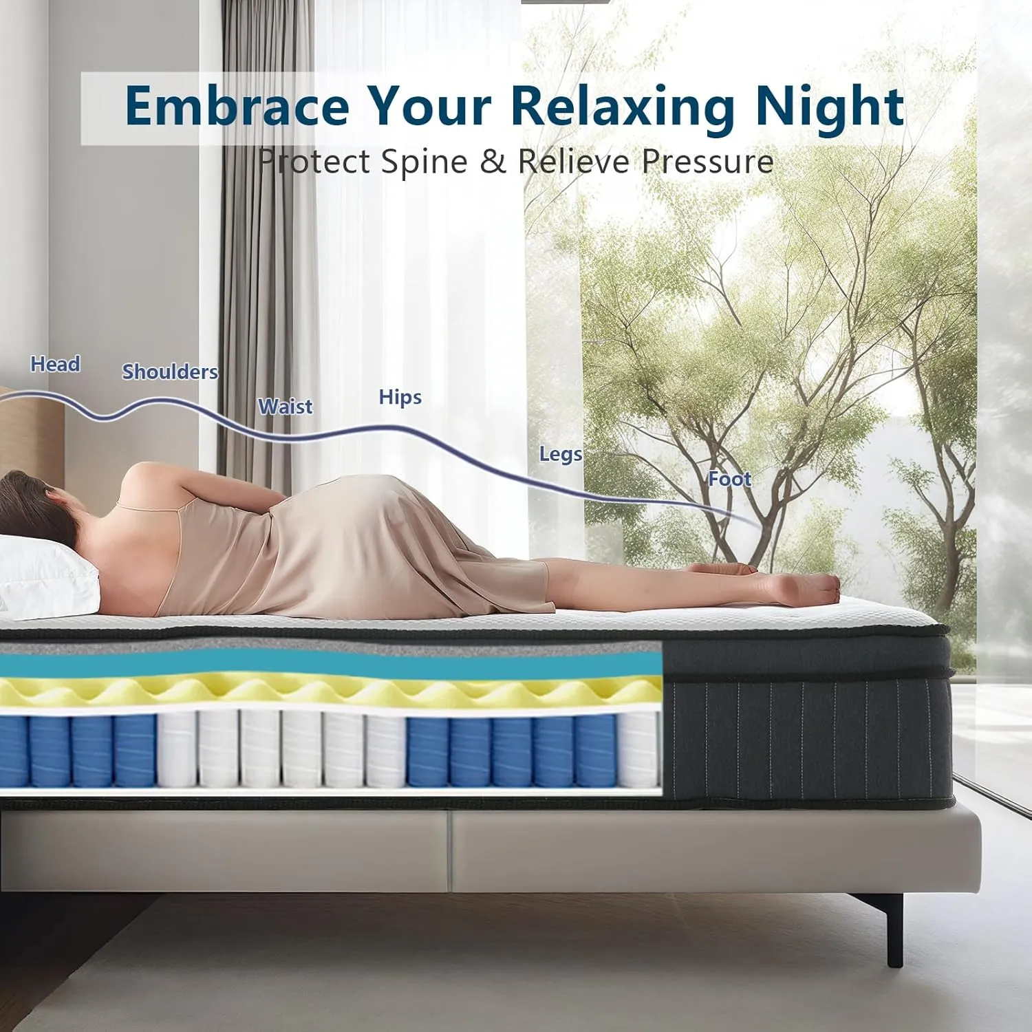 Full Size Mattresses, 12 Inch Memory Foam Hybrid Mattress, Pocket Spring Full Mattress in a Box for Motion Isolation, Strong Edge Support, Pressure Relief, Medium Firm, CertiPUR-US