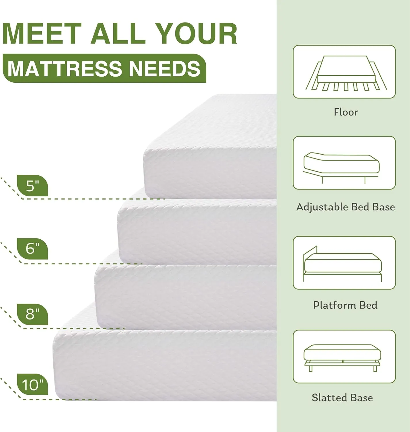 Full Size Memory Foam Mattress, 8 Inch Bed Mattress in A Box with Cooling Green Tea Gel, Pressure Relief with Medium Firm Support, CertiPUR-US Certified, 75''L x 54''W, ‎37.3 pounds White