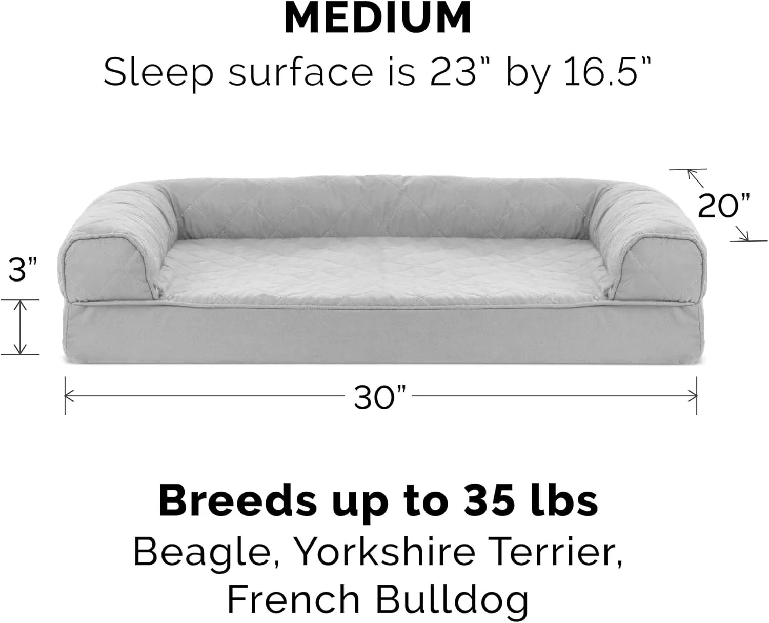 Furhaven Orthopedic Dog Bed for Medium/Small Dogs w/ Removable Bolsters & Washable Cover, For Dogs Up to 35 lbs - Quilted Sofa - Silver Gray, Medium