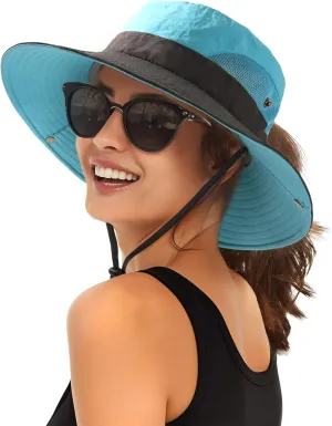FURTALK Womens Sun Hat with Ponytail Hole Beach Hiking Summer Wide Brim UPF 80  Outdoor Protection Foldable Bucket Hat