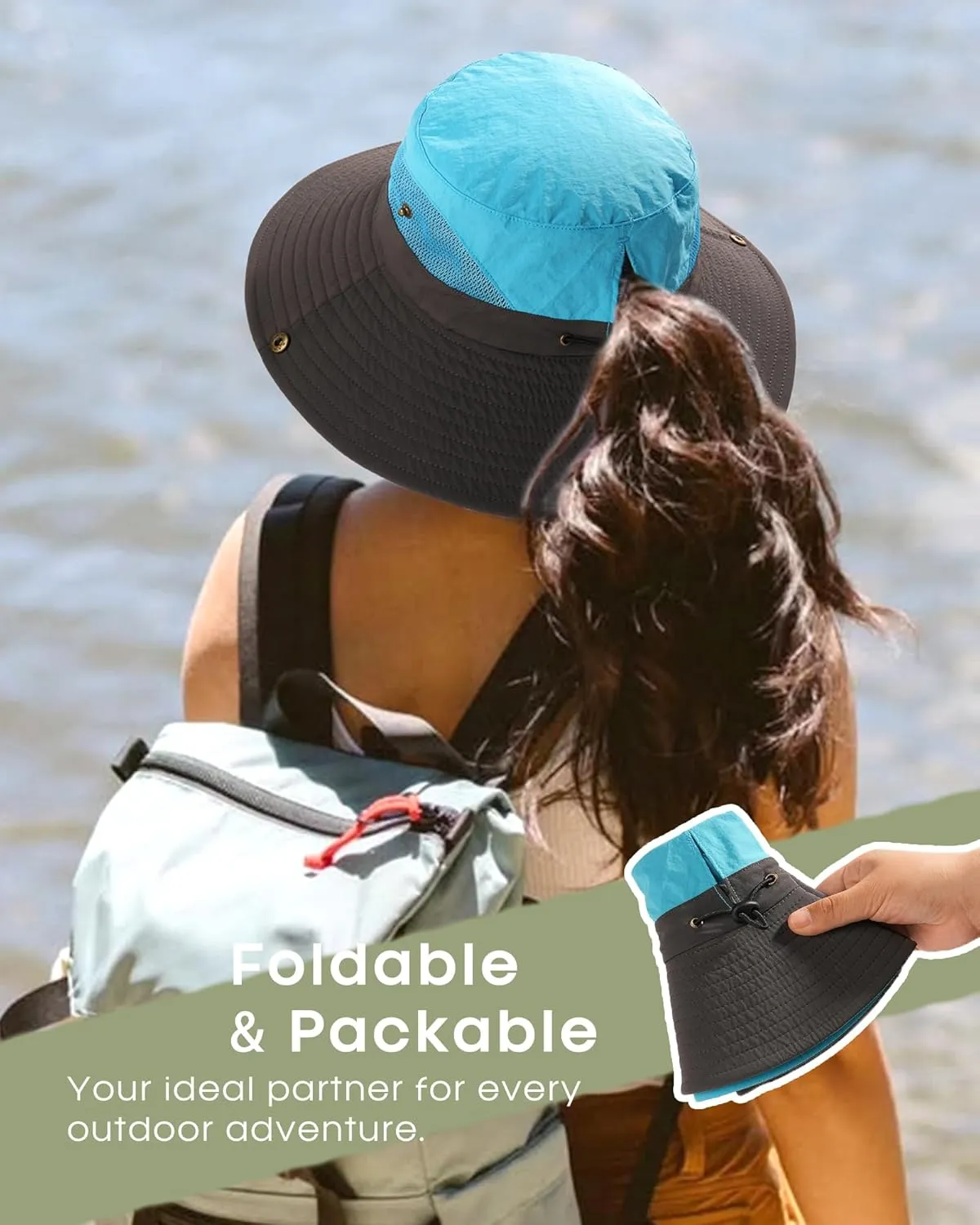 FURTALK Womens Sun Hat with Ponytail Hole Beach Hiking Summer Wide Brim UPF 80  Outdoor Protection Foldable Bucket Hat
