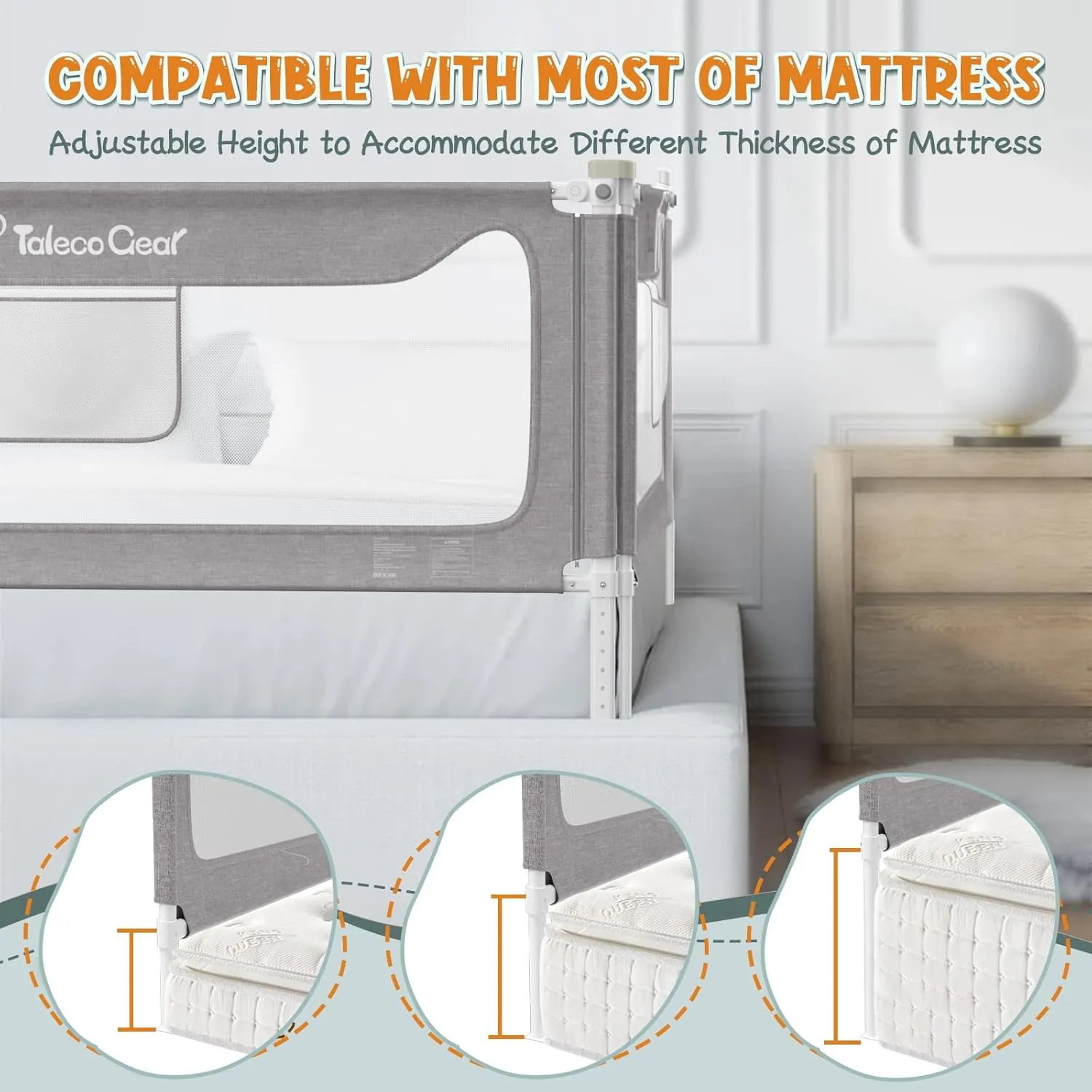 G TALECO GEAR Bed Rail for Toddlers, Stable Protective Bed Side Rails, Baby Bedrail Guard for Twin Full Queen & King Size Bed (60 Inch, 1 Piece)