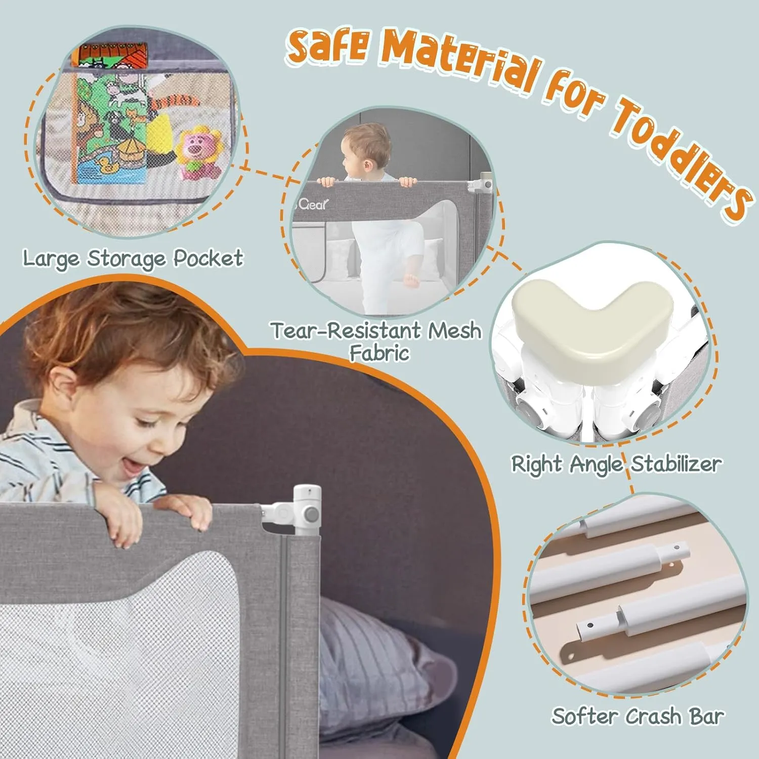 G TALECO GEAR Bed Rail for Toddlers, Stable Protective Bed Side Rails, Baby Bedrail Guard for Twin Full Queen & King Size Bed (78.7 Inch, 1 Piece)