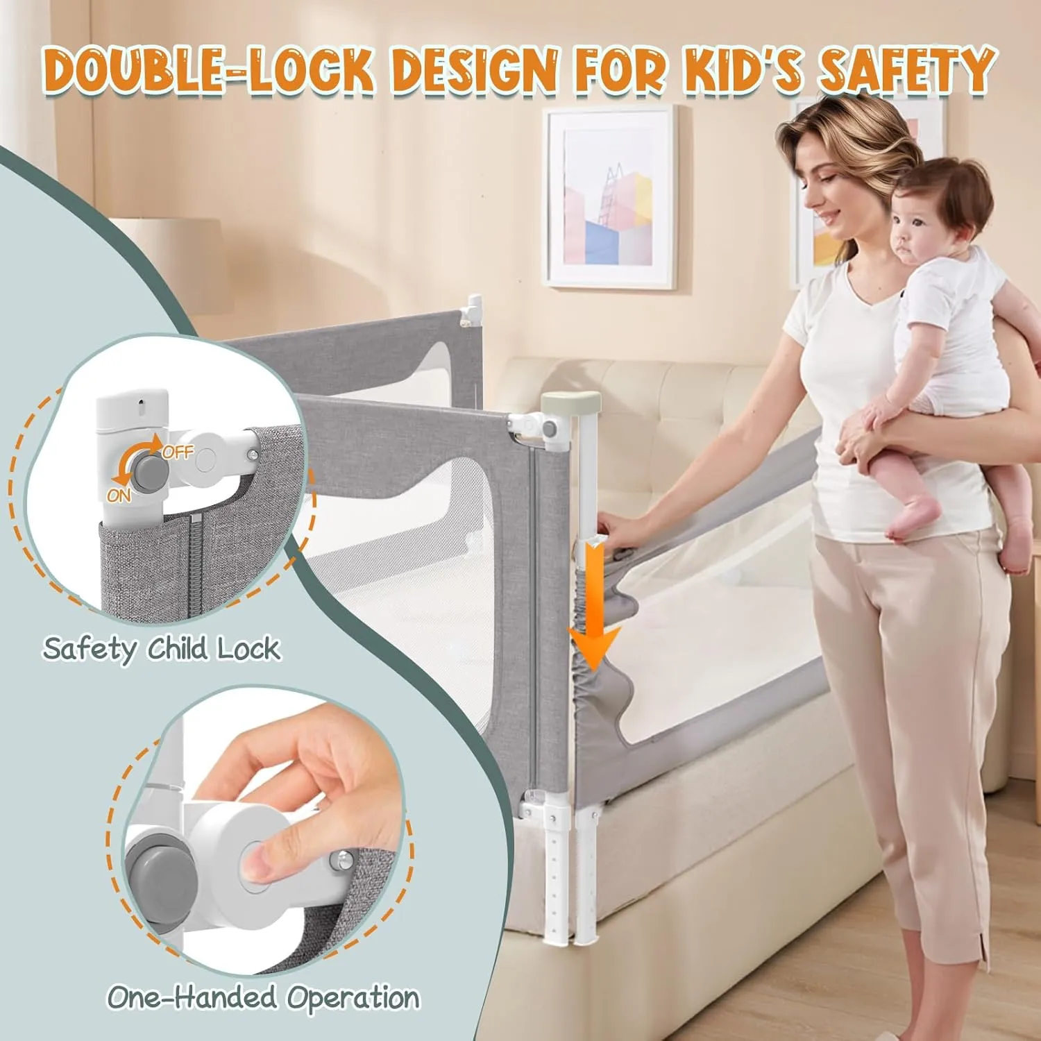 G TALECO GEAR Bed Rail for Toddlers, Stable Protective Bed Side Rails, Baby Bedrail Guard for Twin Full Queen & King Size Bed (78.7 Inch, 1 Piece)