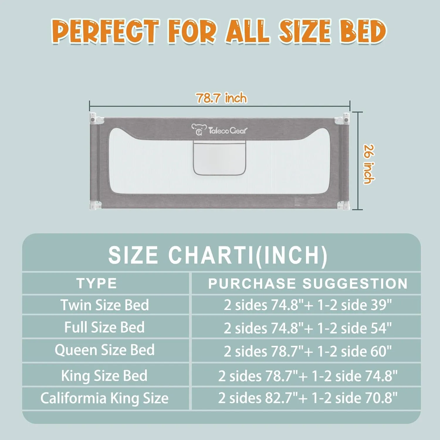 G TALECO GEAR Bed Rail for Toddlers, Stable Protective Bed Side Rails, Baby Bedrail Guard for Twin Full Queen & King Size Bed (78.7 Inch, 1 Piece)