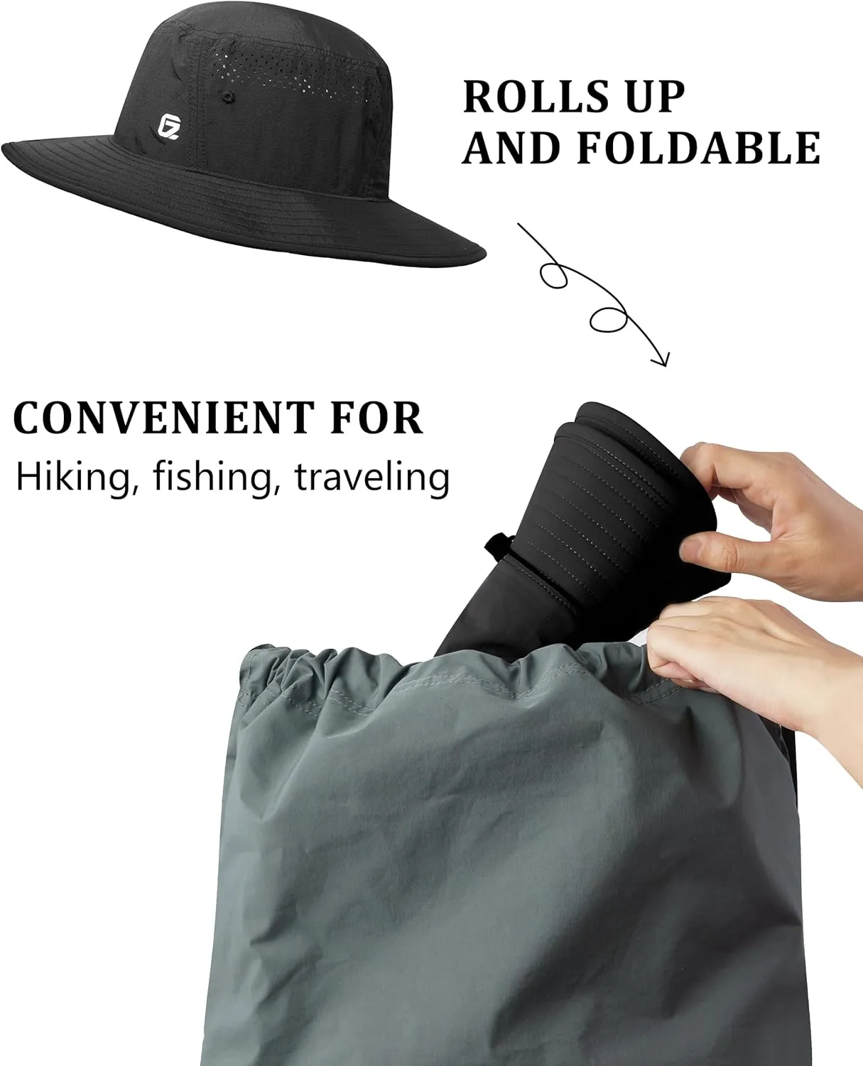 GADIEMKENSD UPF 50  UV Protection Bucket Hat with Windproof Strap, Breathable & Quick-Dry Sun Hat for Fishing Hiking Outdoor