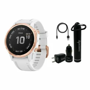 Garmin Fenix 6S Rose Gold-tone with White Band GPS Watch with Wearable4U Power