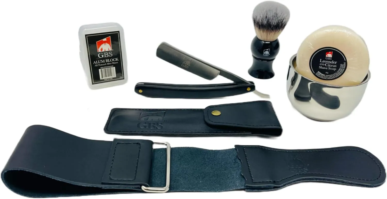 G.B.S Shaving Straight Razor Kit - Shave-Ready Steel Blade, Honing Strop,Complete Straight Razor Shaving Set for Men, Straight Razor Beginner Kit, Straight Edge Razor Kit, Mens Shaving Kit Gift Set
