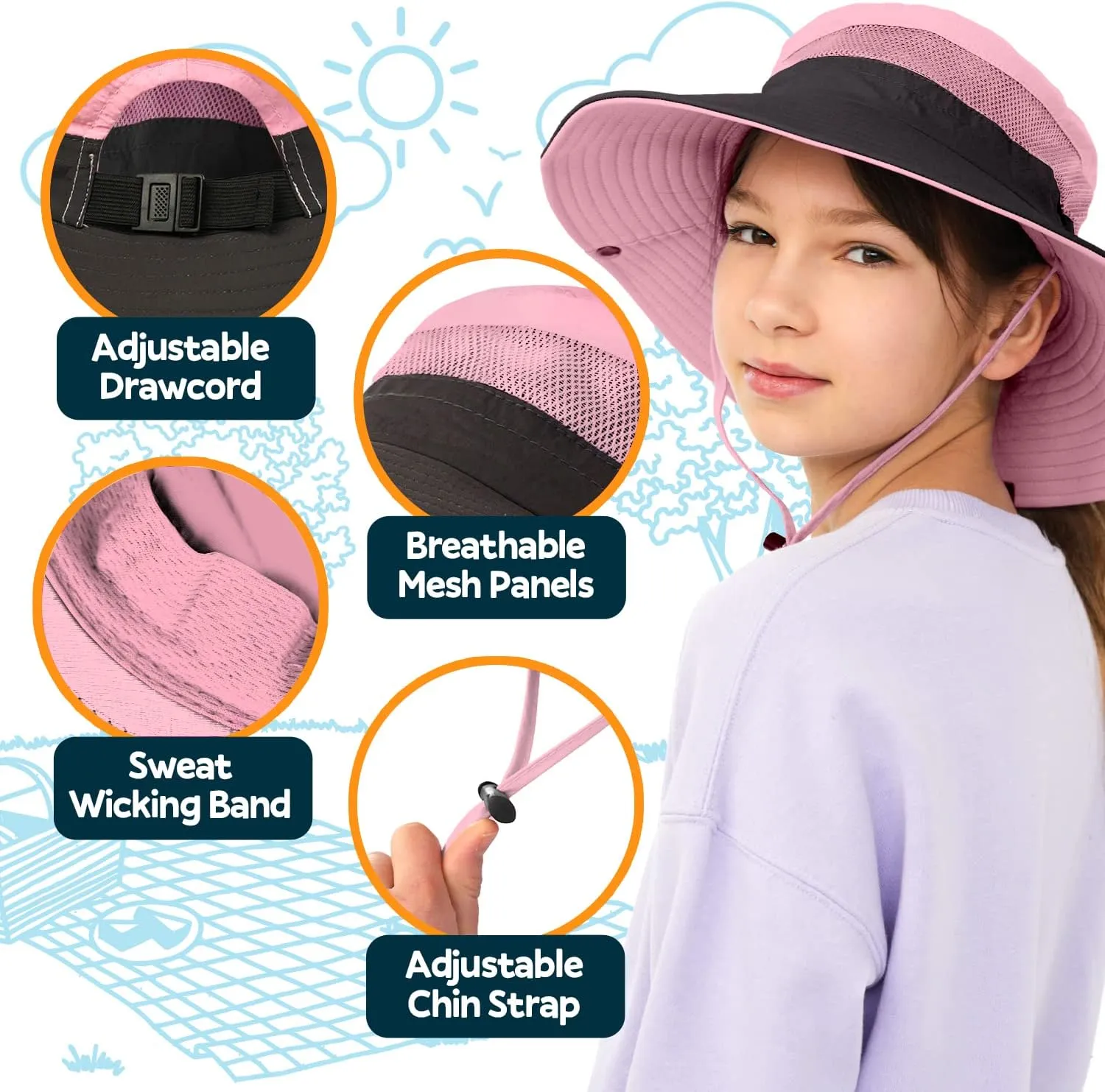 GearTOP Safari Hats for Kids UPF 50  Kids Sun Hats Boys & Girls Bucket Hat