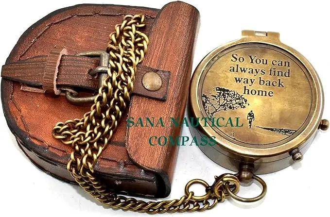 Generic Nautical Chain Compass Brass Locket Compass with Engraved Brass Compass On Chain Antique Pocket Chain Compass, 2.5inch