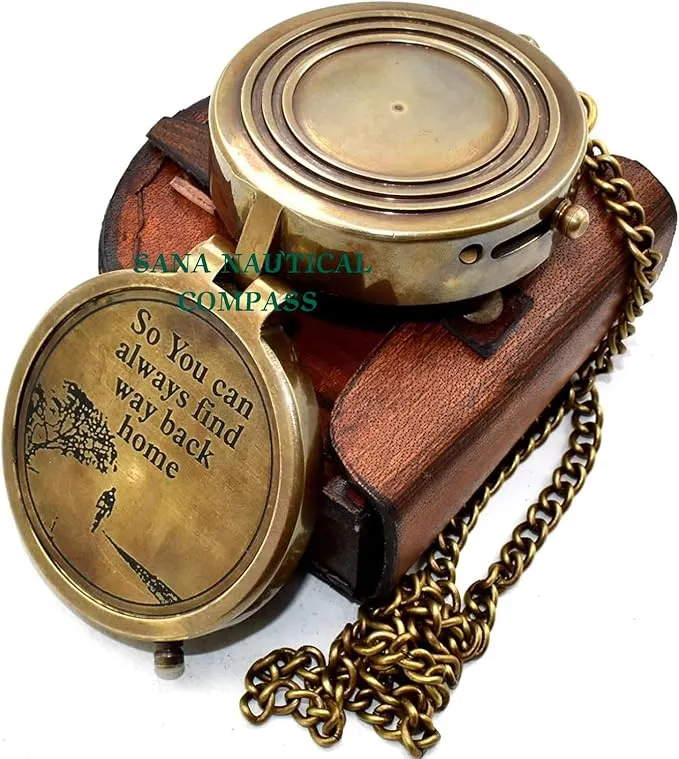 Generic Nautical Chain Compass Brass Locket Compass with Engraved Brass Compass On Chain Antique Pocket Chain Compass, 2.5inch