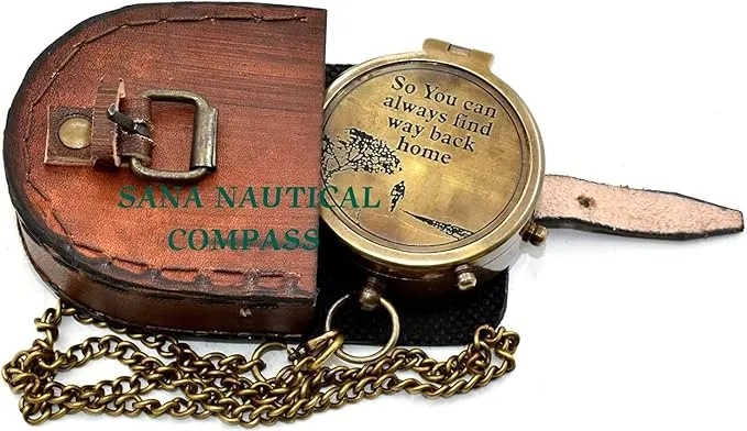 Generic Nautical Chain Compass Brass Locket Compass with Engraved Brass Compass On Chain Antique Pocket Chain Compass, 2.5inch